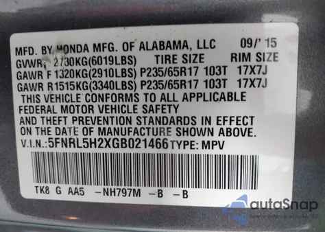 2016 Honda Odyssey Lx из США, поврежденный, VIN 5FNRL5H2XGB021466